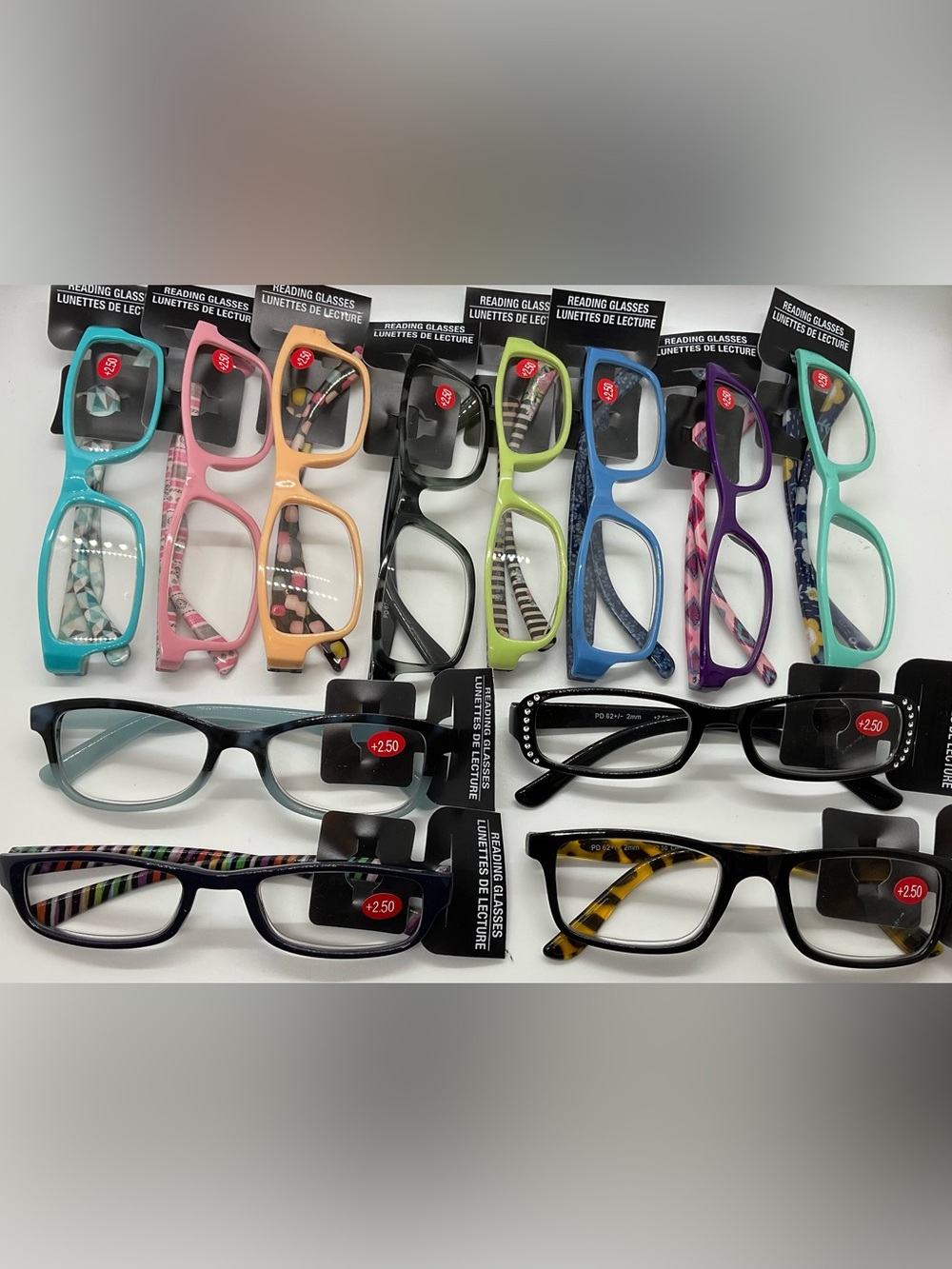 Lot of 12 FASHIONABLE Reading Glasses +2.50 power Assorted Colors & Patterns #B